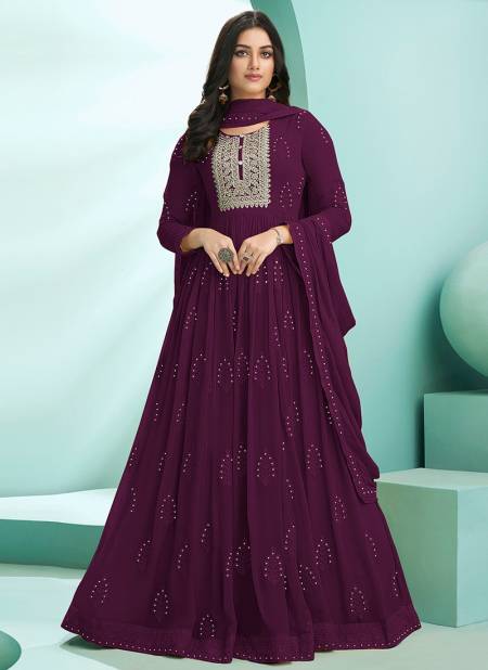 Wine Colour Designer Heavy Wedding wear Georgette Embroidery With Diamond Work Suit Collection 2001E